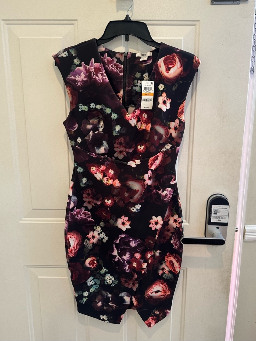 Bar III Plum Floral Sheath Dress with Pink and Cream Blooms